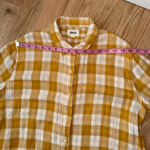 Pact 100% Organic Cotton Gauze Checkered Golden Yellow White Tunic Dress XS / S - Picture 8 of 12
